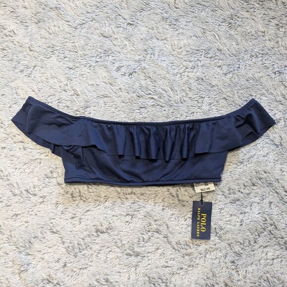 NEW Ralph Lauren Bikini Top Blue Ruffle Off Shoulder Small - Picture 2 of 5